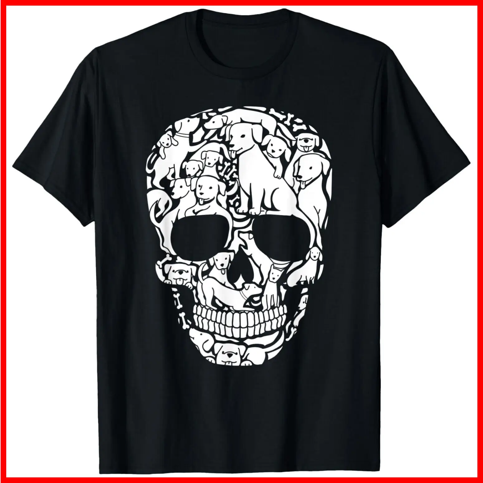 

Dog Skeleton Halloween Costume - Puppy Skull Black Cotton T-Shirt S-5XL