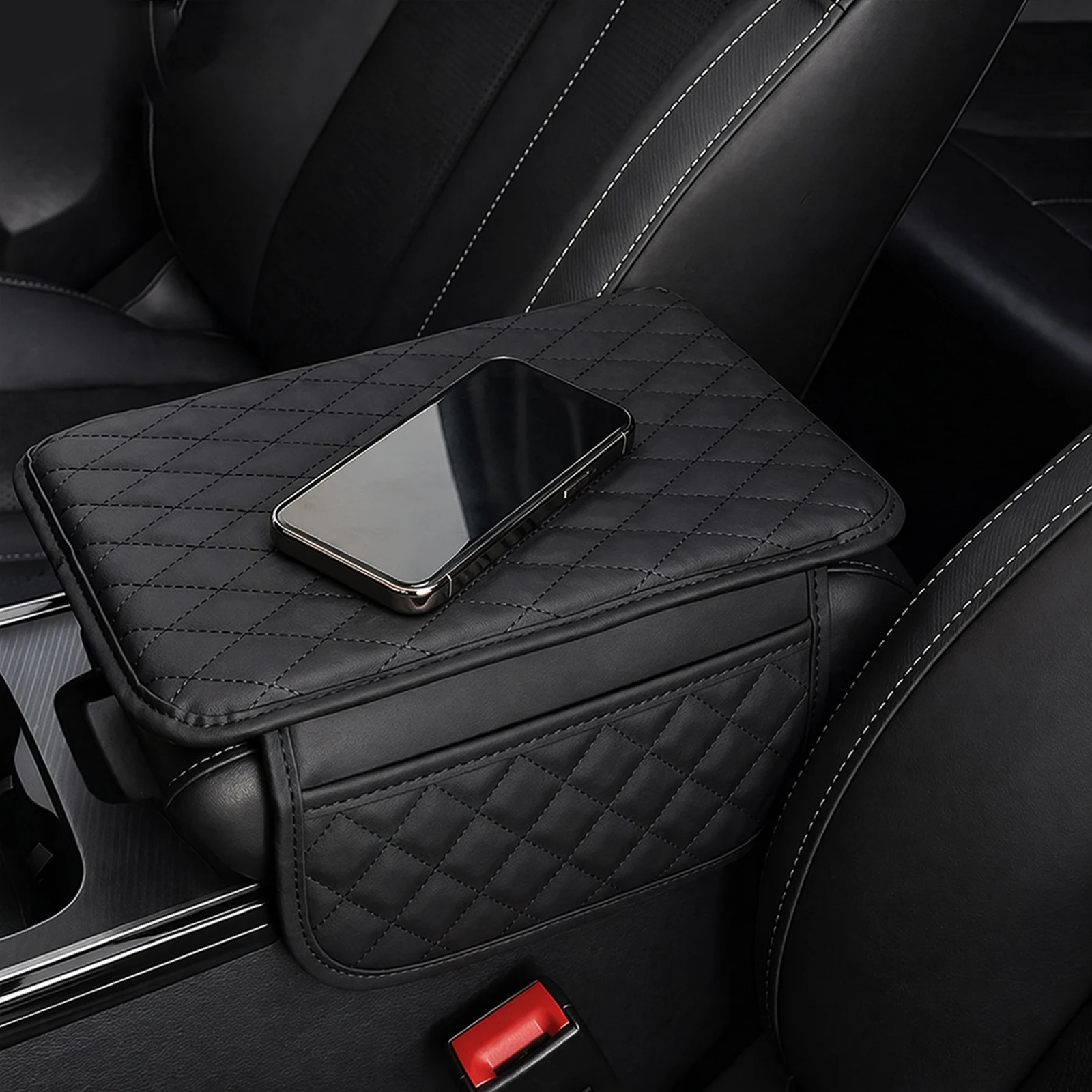 Auto Interior Armrest Lid Cushion with Storage Bag Automotive Armrest Box Cushion Universal Interior Accessory for Most Vehicles