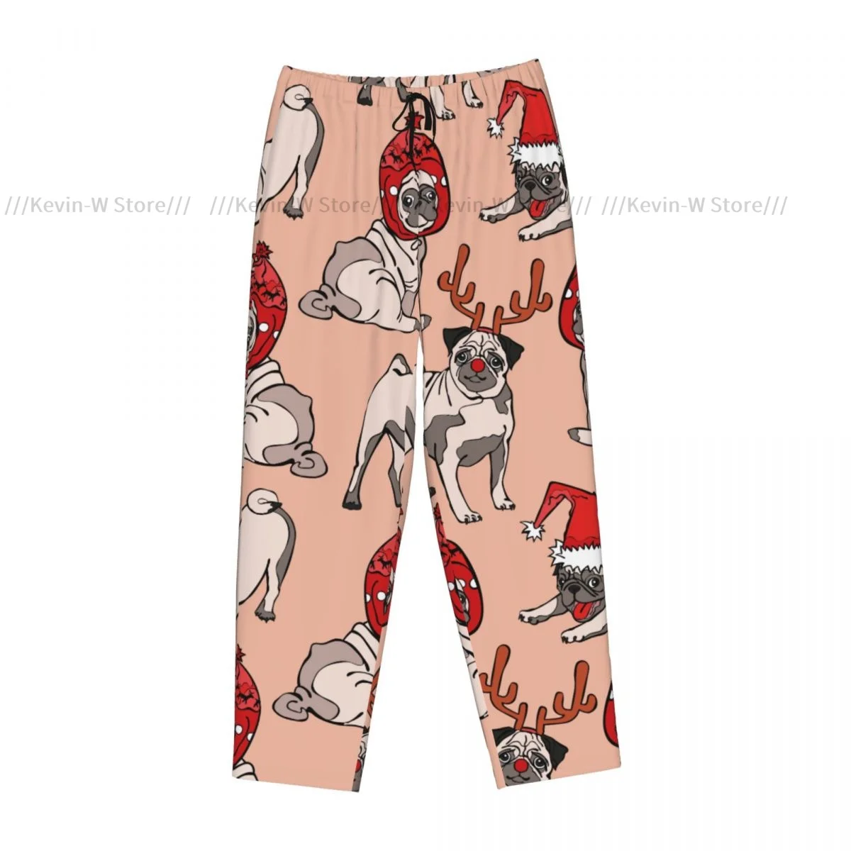 سروال نوم دافئ من الفلانيل للنساء كلب الصلصال مع قبعات عيد الميلاد قيعان بيجامة بخصر مطاطي