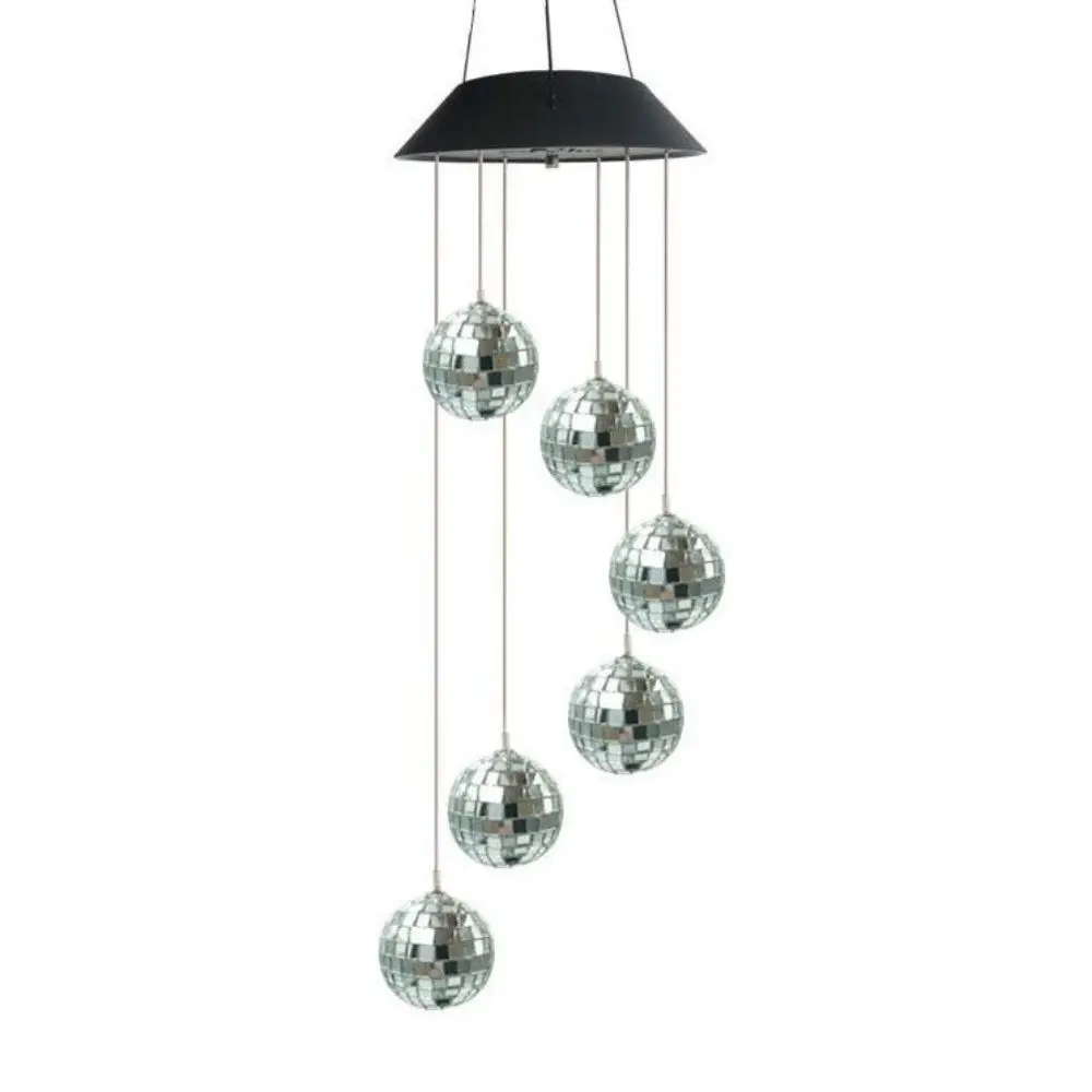Waterproof Solar Wind Chime Light Colorful Reflective Plastic Mosaic Ball Wind Chime Silver Solar Powered Mirror Ball Lamp