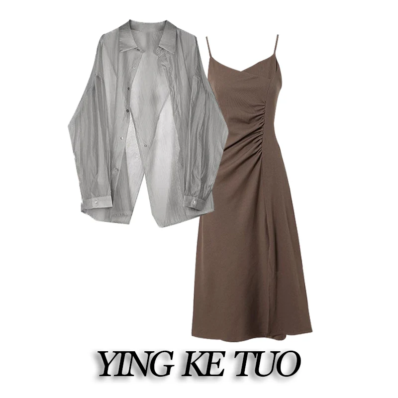 Spring 2025 New Arrival irt Sun Protection Waist-Cinching Asymmetrical Dr Faionable Maturi Sle Two-Piece Set