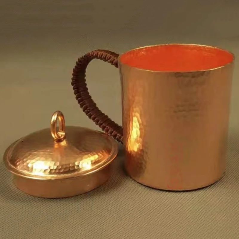 خمر النحاس النقي موسكو البغل القهوة القدح ، مع غطاء محفورة المطرقة الملمس دائم البيرة 500 مللي بهلوان نسج مقبض فنجان شاي #5