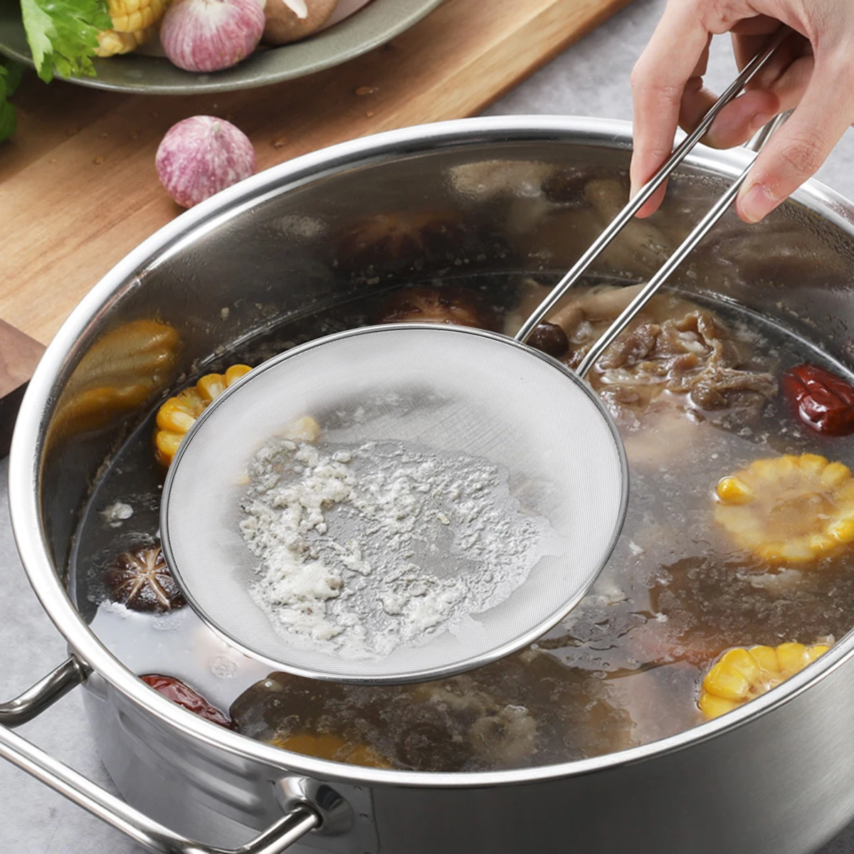 

33cm Oilproof Mesh Fried Tool Snack Filter Strainer Round Kitchen Utensil Stainless Steel Sieve Fruit Dish Frying Basket Deep