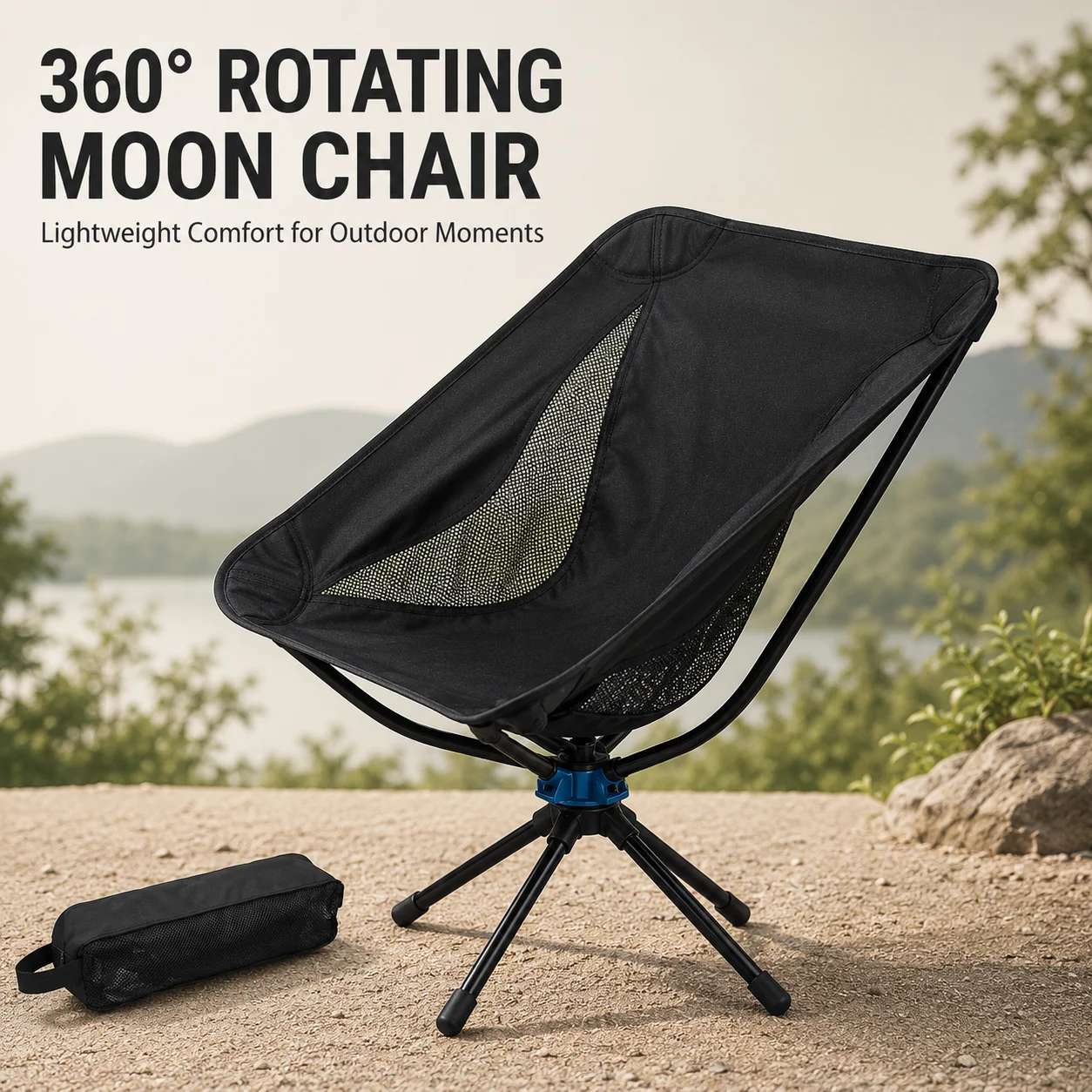 Foldable Swivel Camping Backrest Chair Portable Light‑Weight Aluminum Alloy Moon Chair Breathable Mesh Seat for Outdoor Travel view 5