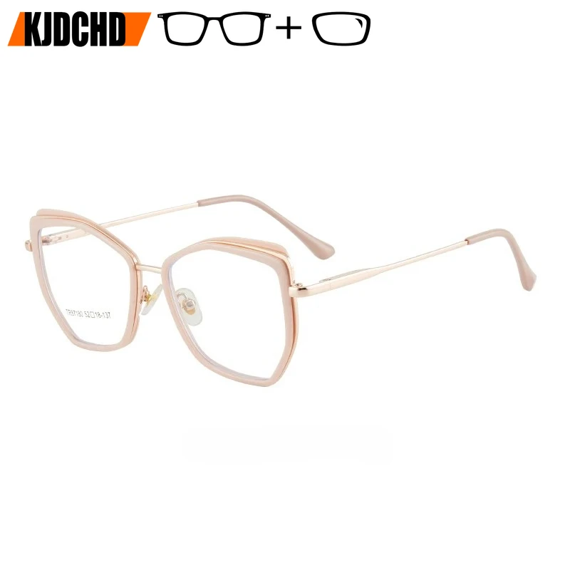 

KJDCHD Fashion Polygon Prescription Glasses Cateye Myopia/Progressive Eyewear TR90 Optical Eyeglasses for Women
