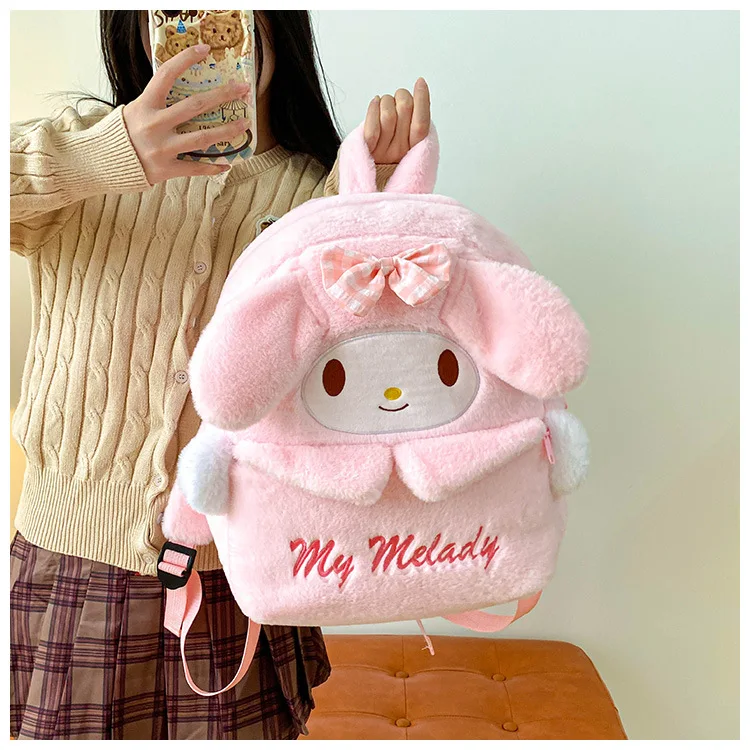 Kawaii Shoulder Bag New Backpack Cute Anime Girl Plush Cartoon Hello Kitty Kuromi Pochacco Student Bag Packet Kids Gifts Toys