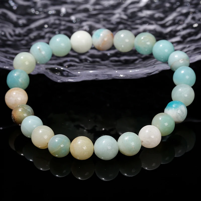 JD Natural Stone 3A Amazonite Round Beaded Bracelet Women Fashion Single Circle Stretch Rope Bracelet Healing Stone Jewelry Gift
