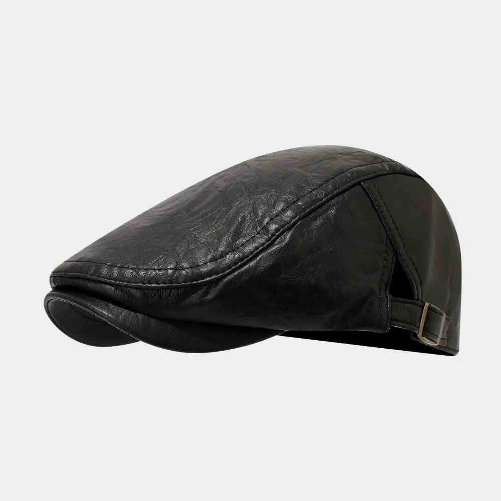 PU Leather Leather Beret British Style Retro Vintage Flat Cap Autumn Winter Adjustable Buckle Newsboy Hat Chilly Days