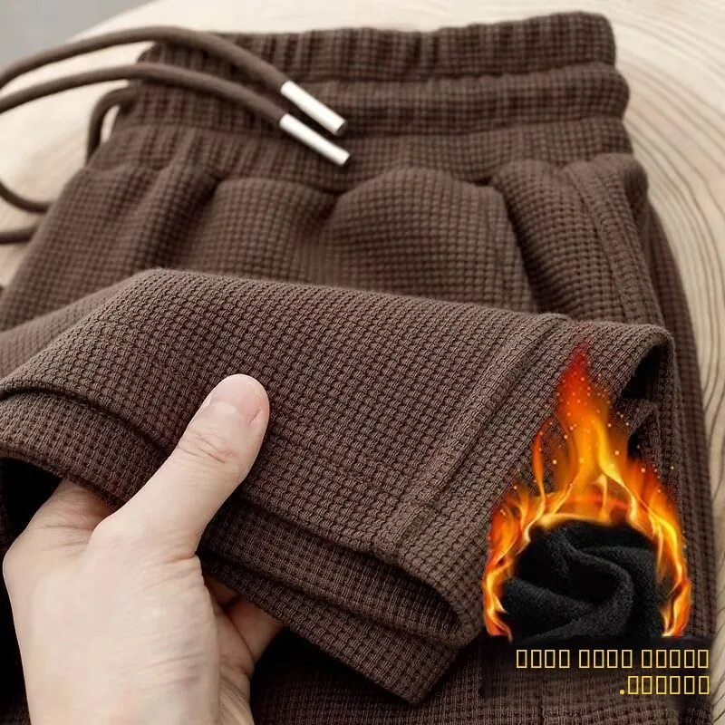

Men's Casual Thickened Fleece Lined Straight Leg Workwear Pants Loose Fit Autumn Winter Large Size High Waist Polyester Fiber