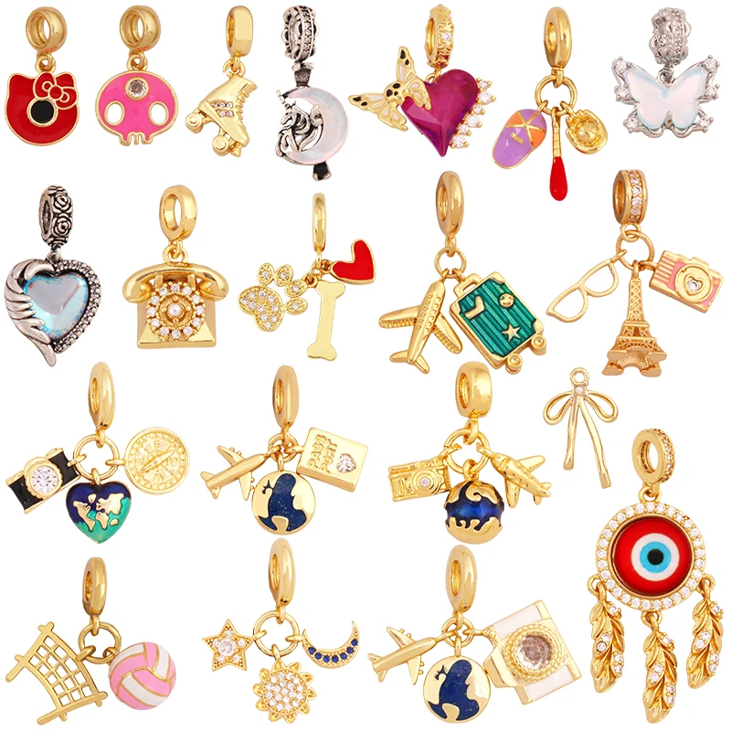 Trendy Travel Sport Aircraft Evil Eye Heart Colorful Charm Pendant,Real 18K Gold Plated Jewelry Necklace Bracelet Supplies S21