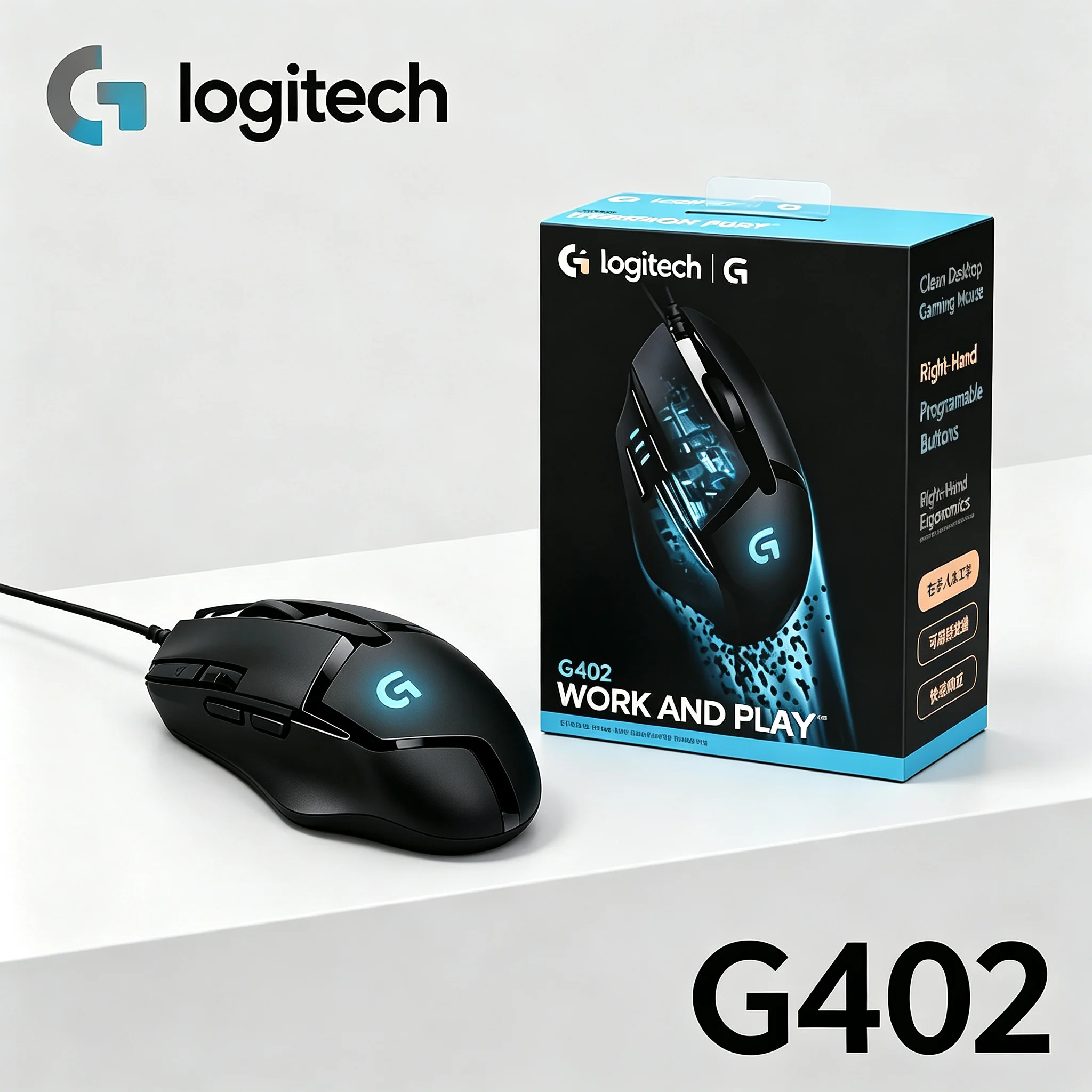Logitech G402 Hyperion Fury Wired Ergonomic Gamer Mice RGB Backlit 8 Macro Buttons For PC Game