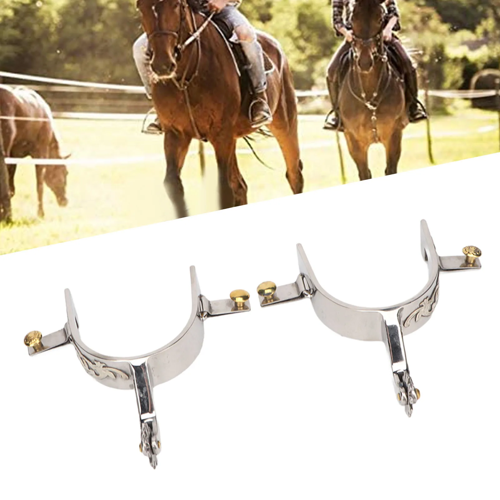 

2Pcs Horse Spurs Stainless Steel Western Cowboys Spurs With Rotating Gear For Equestrian Enthusiasts