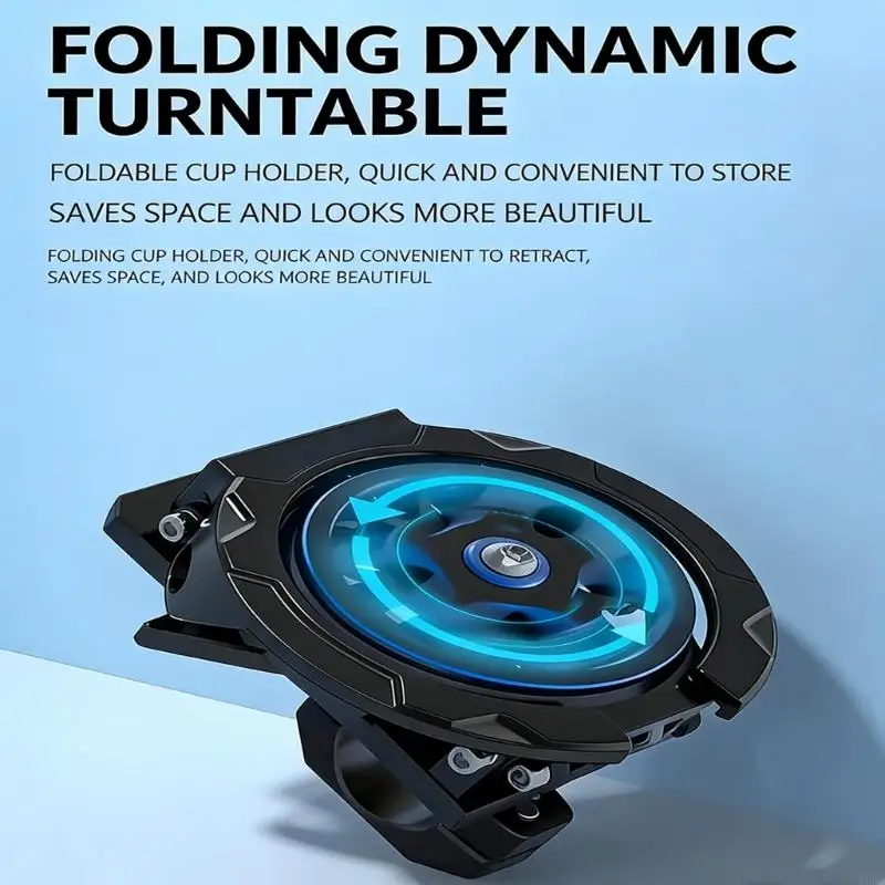 Anti Slip Base Foldable Rotating Cup Stand for Motorcycle Feature 360 Degree Rotation Space Efficient ABS Construction 