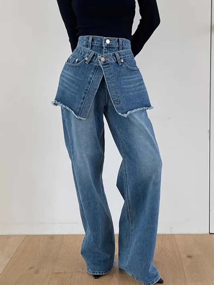 

Retro High Waist Wide Leg Jeans Casual Denim Pants Women's Autumn Spring Seasonal High Waist Belt Included Chic Sle