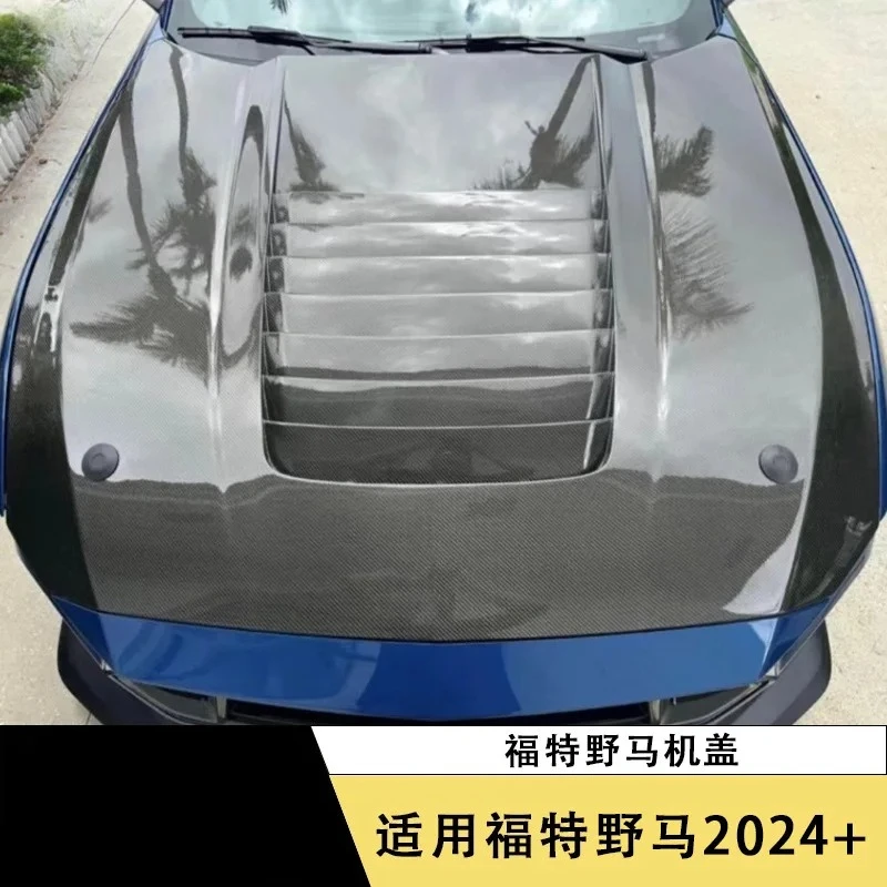 

Подходит для 24 Ford Mustang Mustang, крышка из углеродного волокна, сухой карбоновый капот, передняя крышка, аксессуары для модификации объемного звучания
