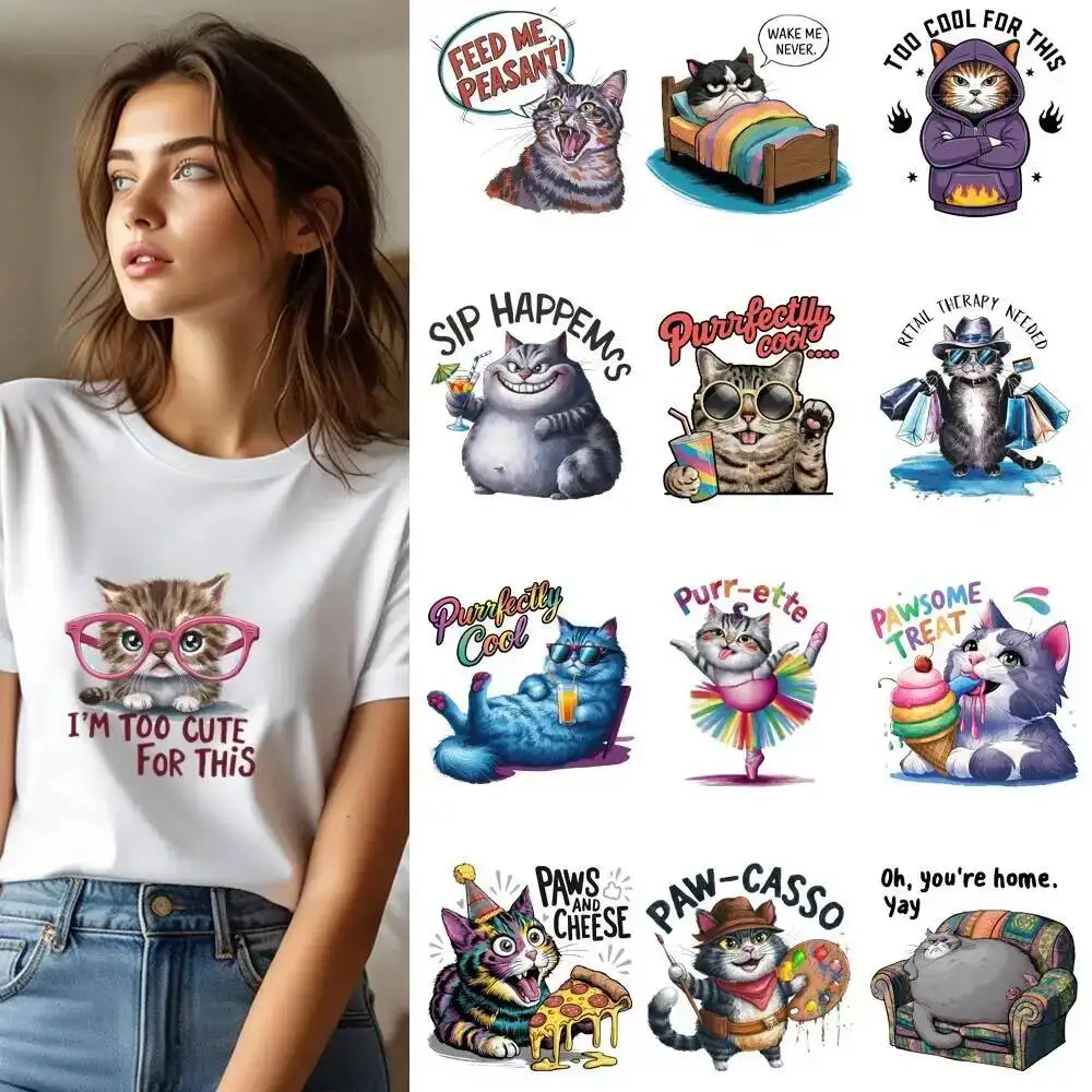 25CM Cat Sarcastic Letter Paw Painting Heat Transfer Patches For Clothes DIY A-Level Washable Shirt Iron-on Thermal Stickers
