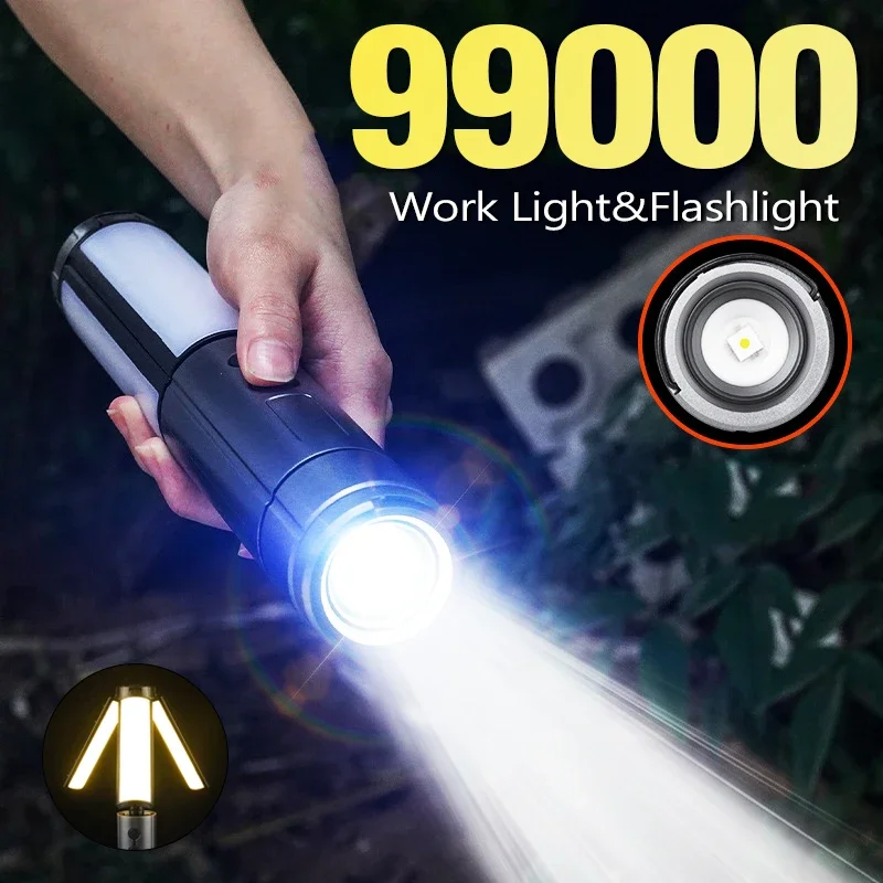 Rechargeable Camping Light Tent Lamp Outdoor Portable Foldable Flashlight Emergency Power Bank Telescopic Zoom Work Floodlight