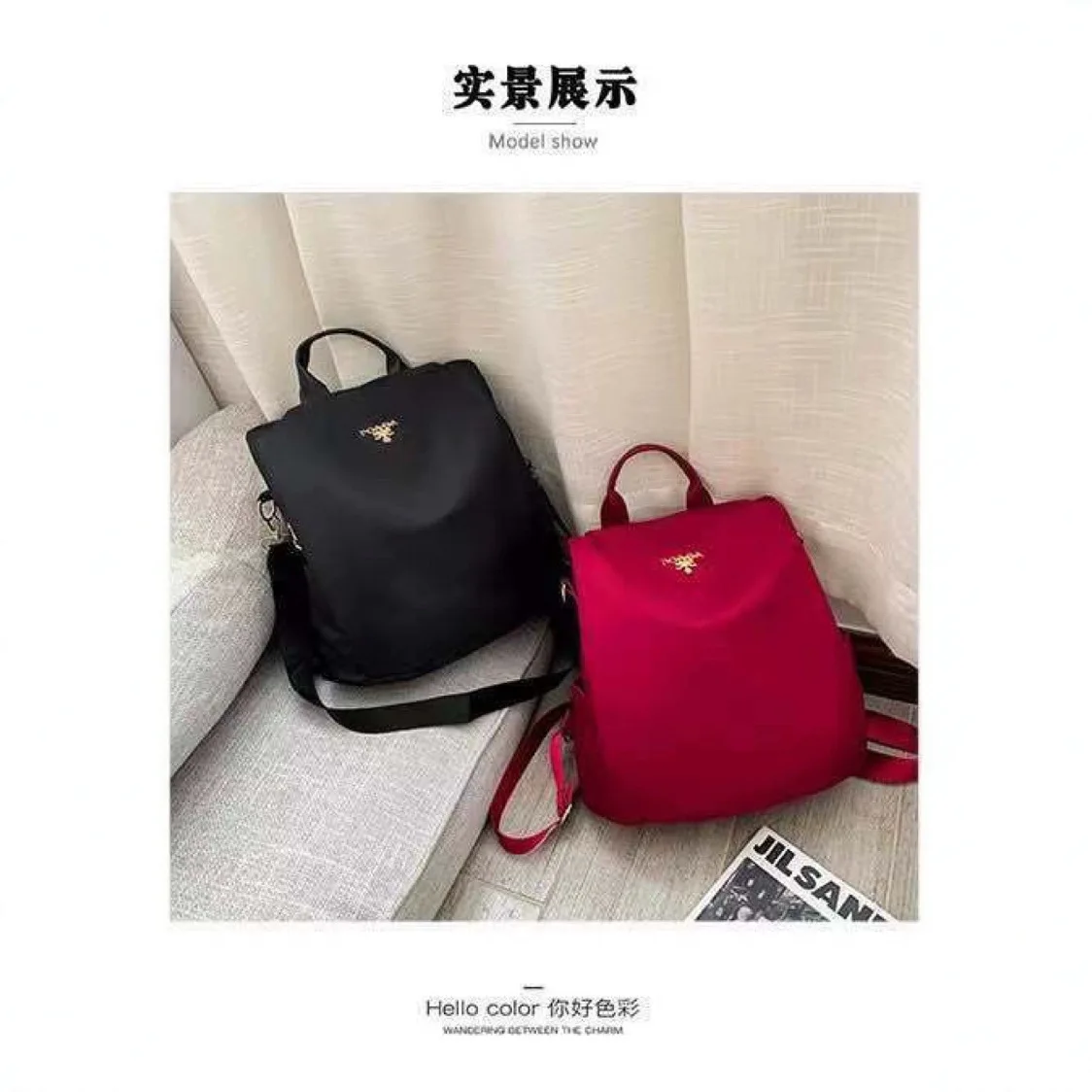 Autumn Winter Large Capacity Portable Versatile Women's Universal Color-Block Expandable Double Shoulder Bag Backpack