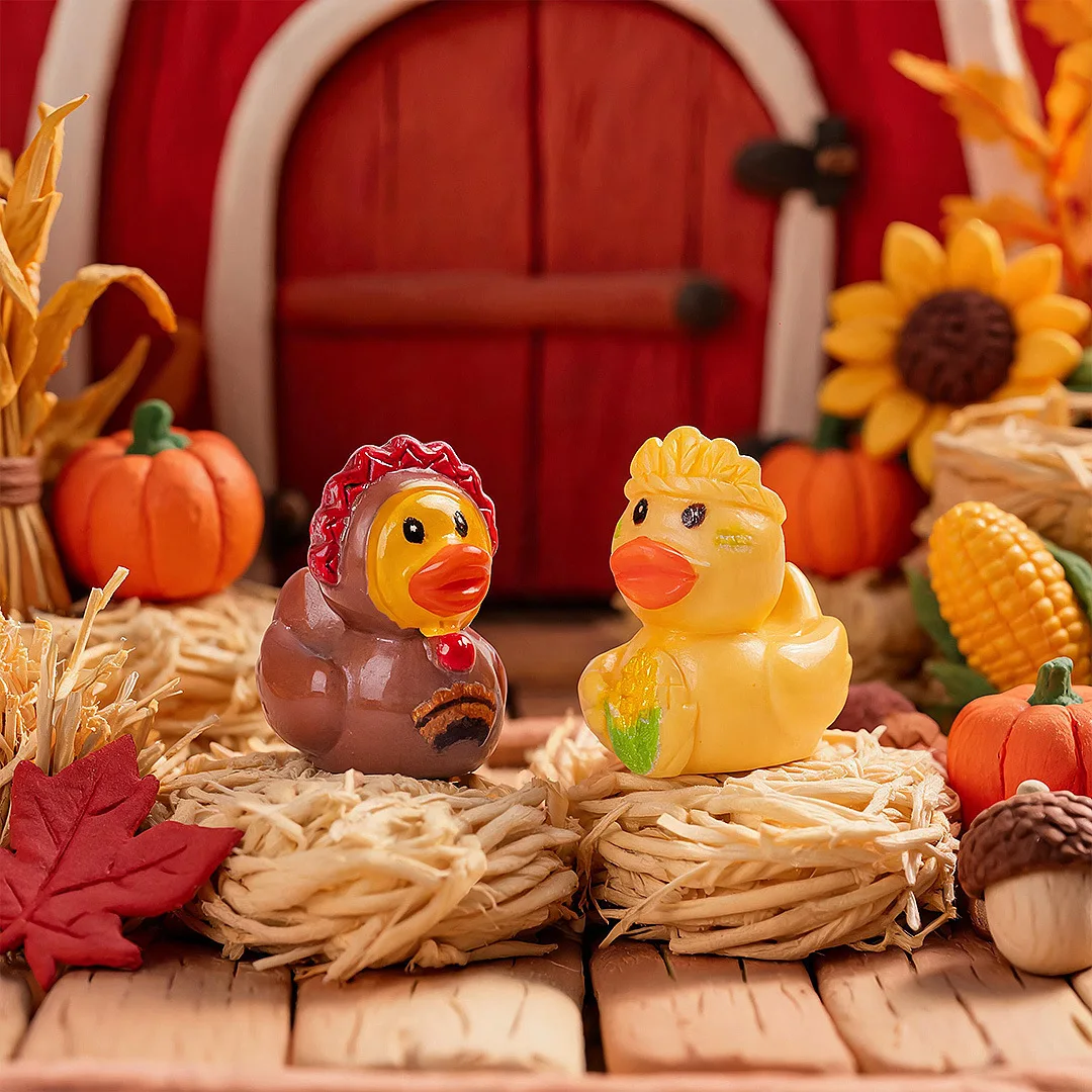 16Pcs Random Color Thanksgiving Duck Figurines, Autumn Harvest Decor for Home Desk Seasonal Ornaments