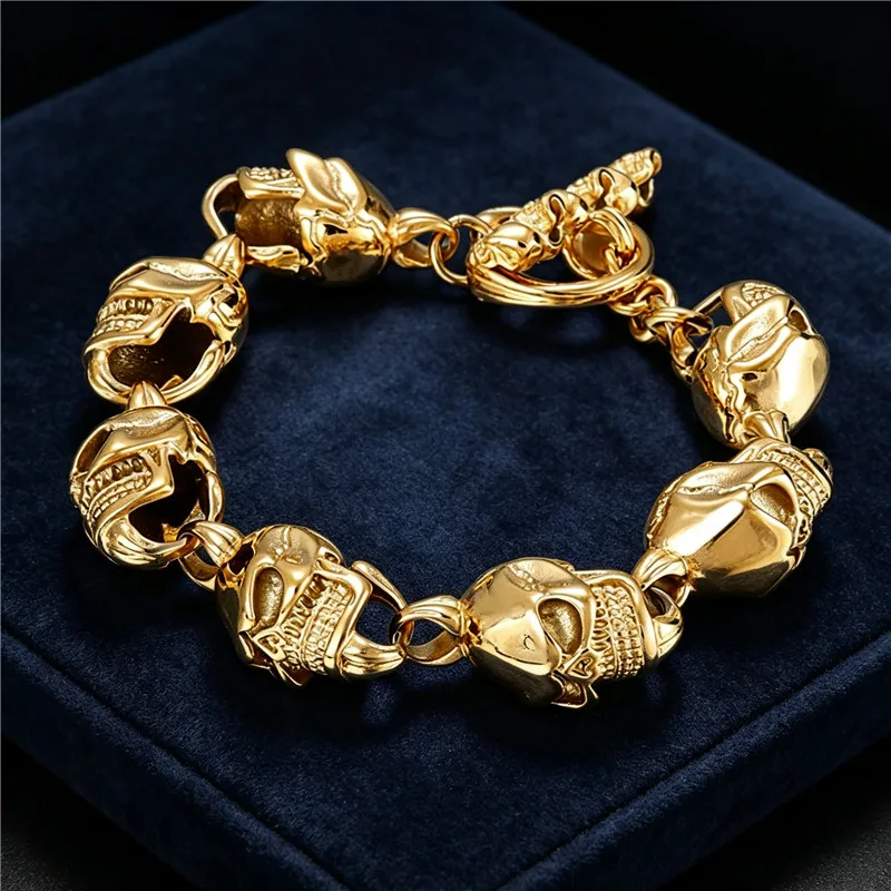 Punk Viking Celtic Skull Head Ghost Head Men's Stainless Steel Bracelet Waterproof Jewelry