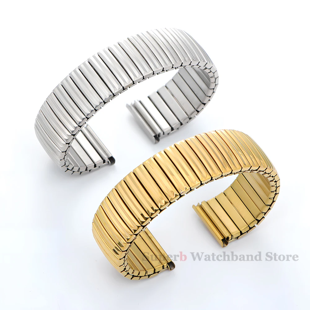 弾性ストレッチ拡張ステンレス鋼時計バンド 12 ミリメートル 14 ミリメートル 16 ミリメートル 18 ミリメートル 20 ミリメートル 22 ミリメートルユニバーサルメタル時計ストラップシルバーゴールドブレスレット