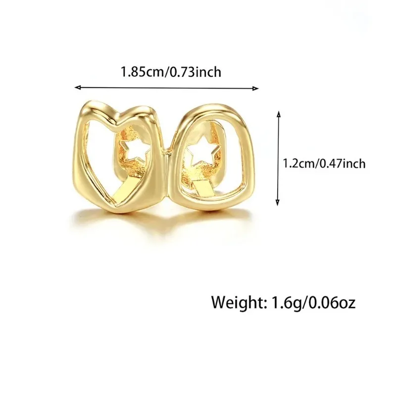 Golden Grillz Tooth Jewelry Set for Men and Women, Copper Inlaid Zircon Hollow Heart, Daily Wearable Valentine Gift, Hip Hop