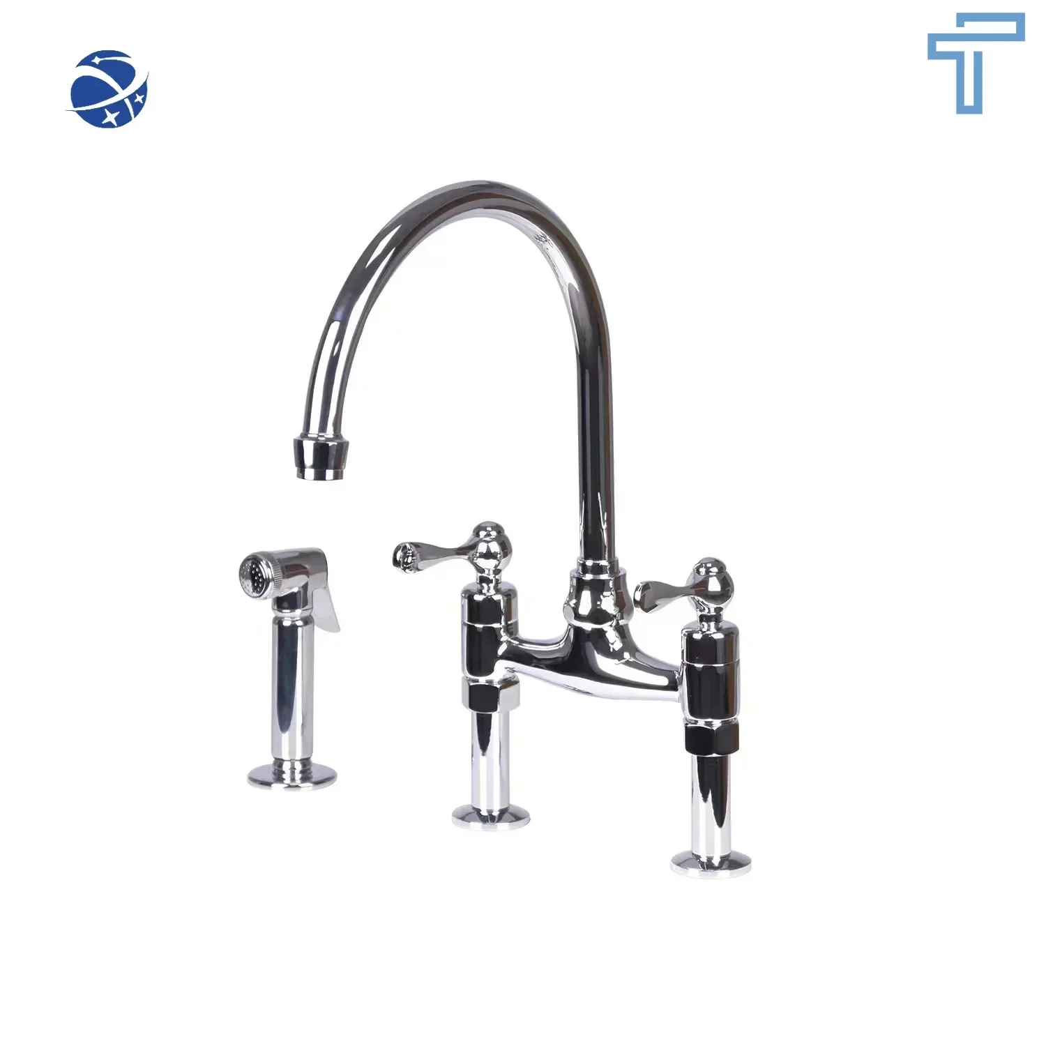 Original brand newUnpainted brass Kitchen Bridge Faucet 8 Inch Center Kitchen Faucet With Brass Sprayer