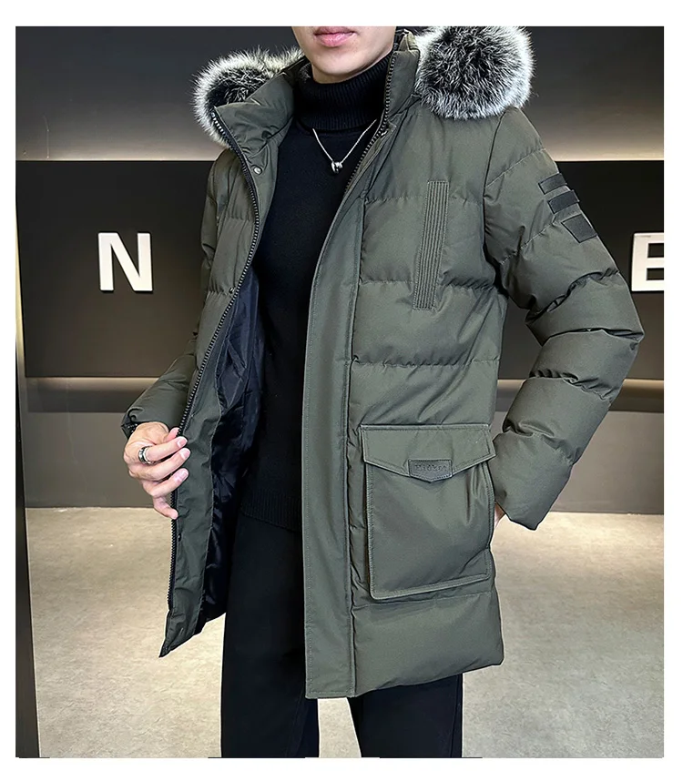 Autumn Winter Main Push Mid Length Solid Color Hooded Cotton Coat For Men Plus Size Korean Style Thick Warm Unisex Youth Trendy