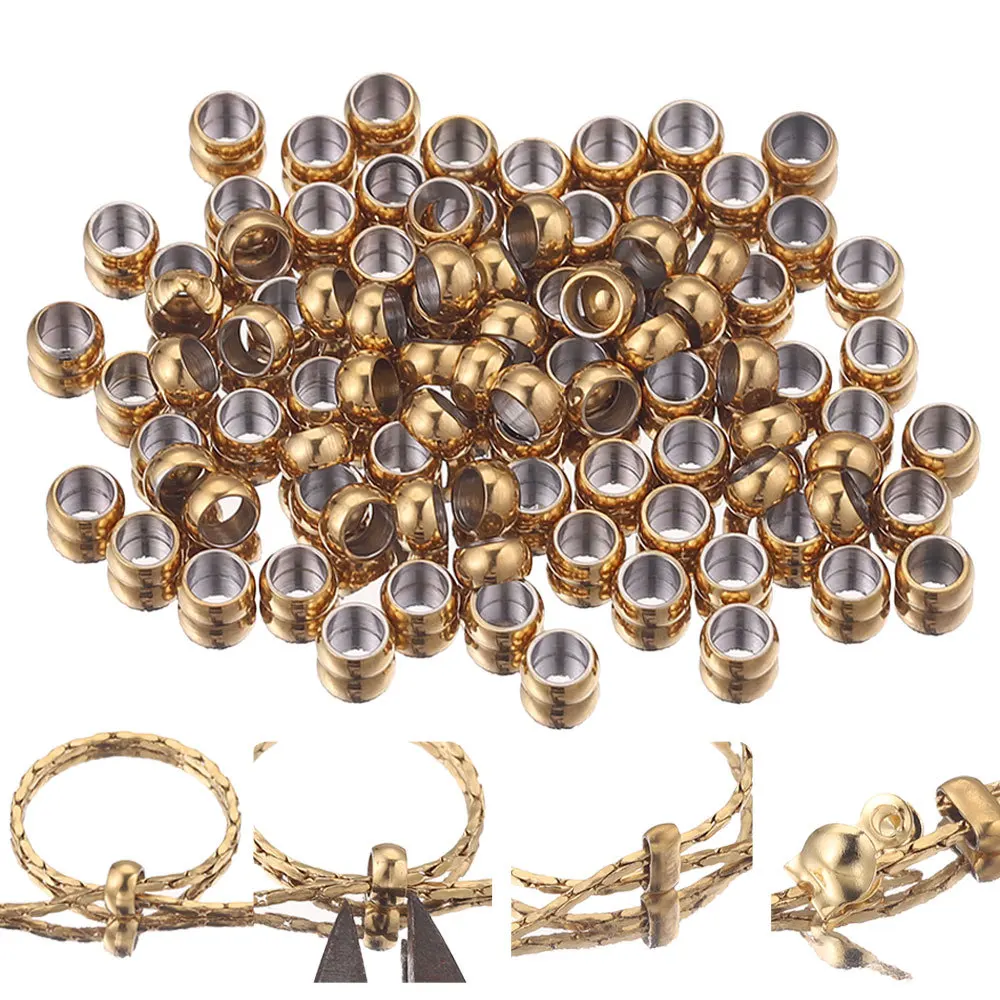

100 шт., шариковые бусины из нержавеющей стали с обжимными концами, диаметр 1,5/2/2,5/3/4 мм, пробка, бусины-разделители для изготовления ювелирных изделий своими руками, фурнитура, поставки