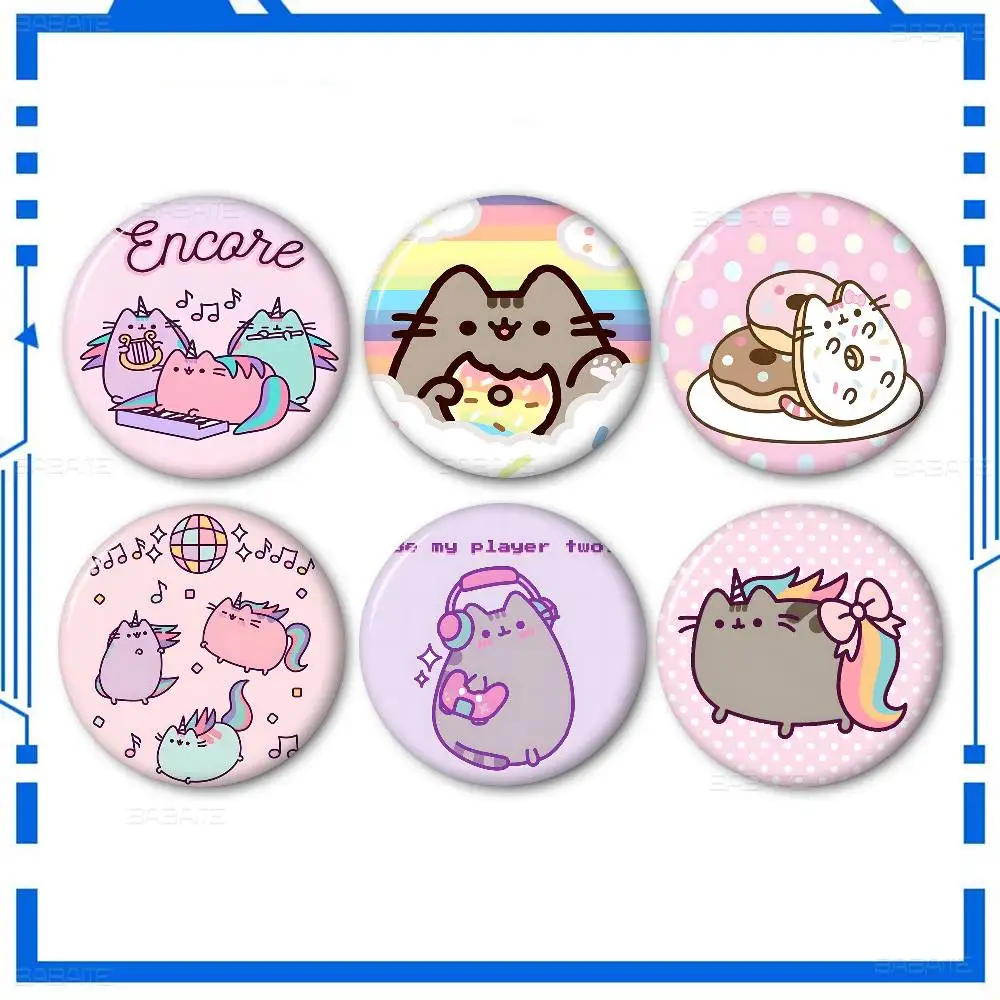 Kawaii Cute P-P-PusheenS Cartoon Brooches Anime Badge Round Handmade Brooch Lapel Pins Jewelry for Backpack Clothes Gifts