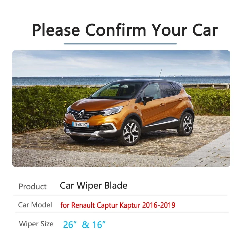 For Renault Captur 2016~2019 Samsung QM3 Car Wiper Blade  Front Window Windscreen Windshield Wipers Car Accessories 2017 2018