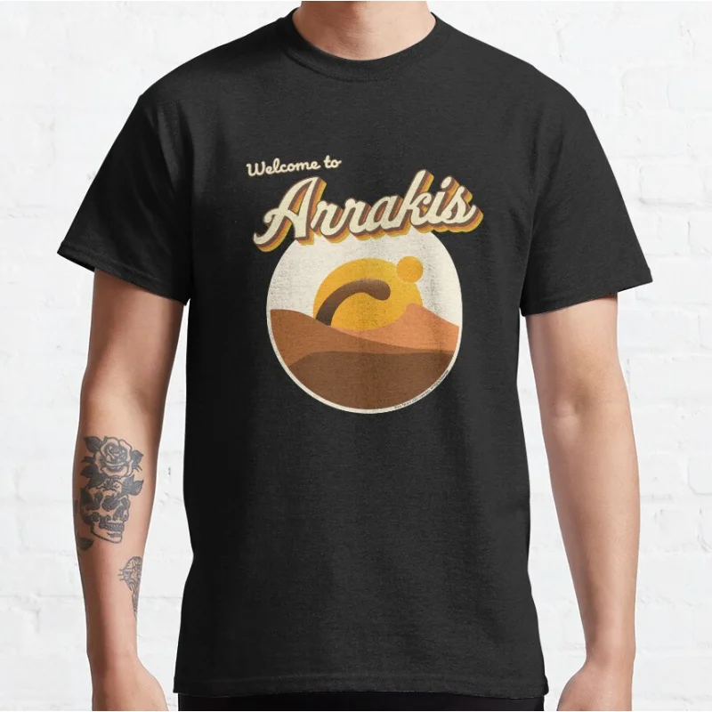 

Dune Arrakis Sandworm Vintage Sci fi Gift T shirt for man Large size Tops Retro movie Graphic Print Clothes 100% cotton Tee