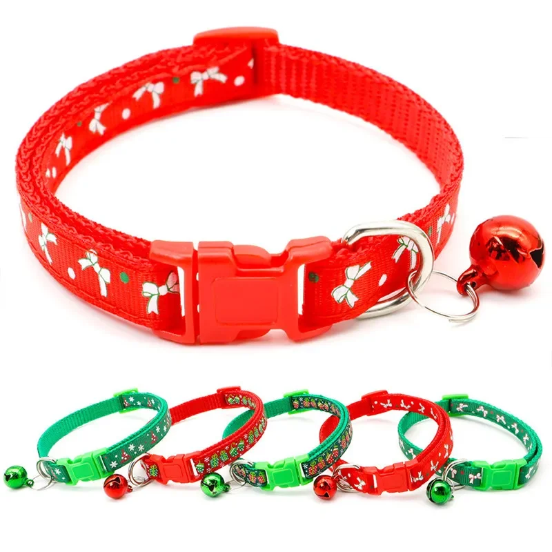 Adjustable Buckle Pet Collar with Bell Cats Dogs Collar Christmas Personalized Kitten Puppy Hamesses Small Animal Accessories