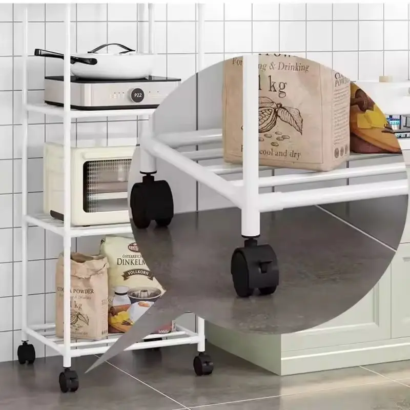 Floor-Standing Multi Layer Storage Rack Shelf with Pulley Trolley Bathroom Kitchen Microwave Storage Rack Kitchen Accessories image 4