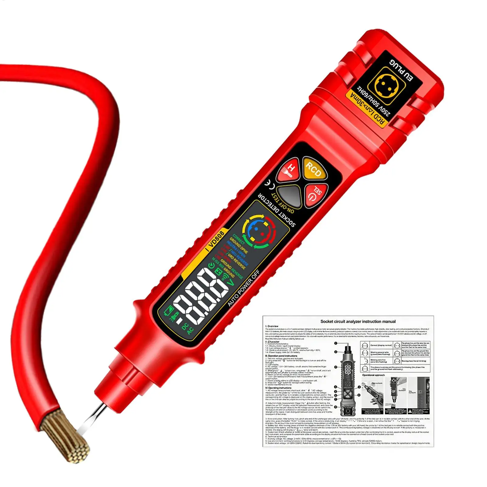 

Тестер цепей, умный прибор для проверки розеток со светодиодным дисплеем и подсветкой, поиск автоматических выключателей переменного тока 2-300 В для домашнего электроэнергетического автокемпера