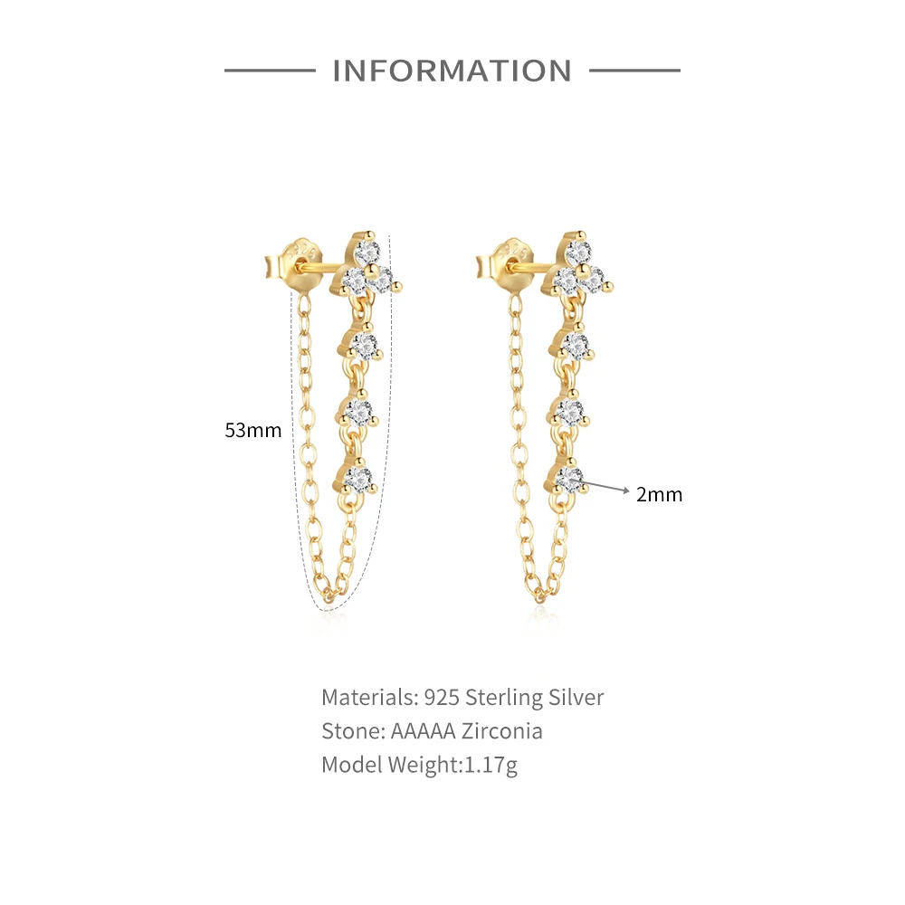 CANNER Exquisite Women'S Earrings S925 Sterling Silver Chain One-Piece Zircon Tassel Stud Earrings Flower-Shaped Fine Jewelry