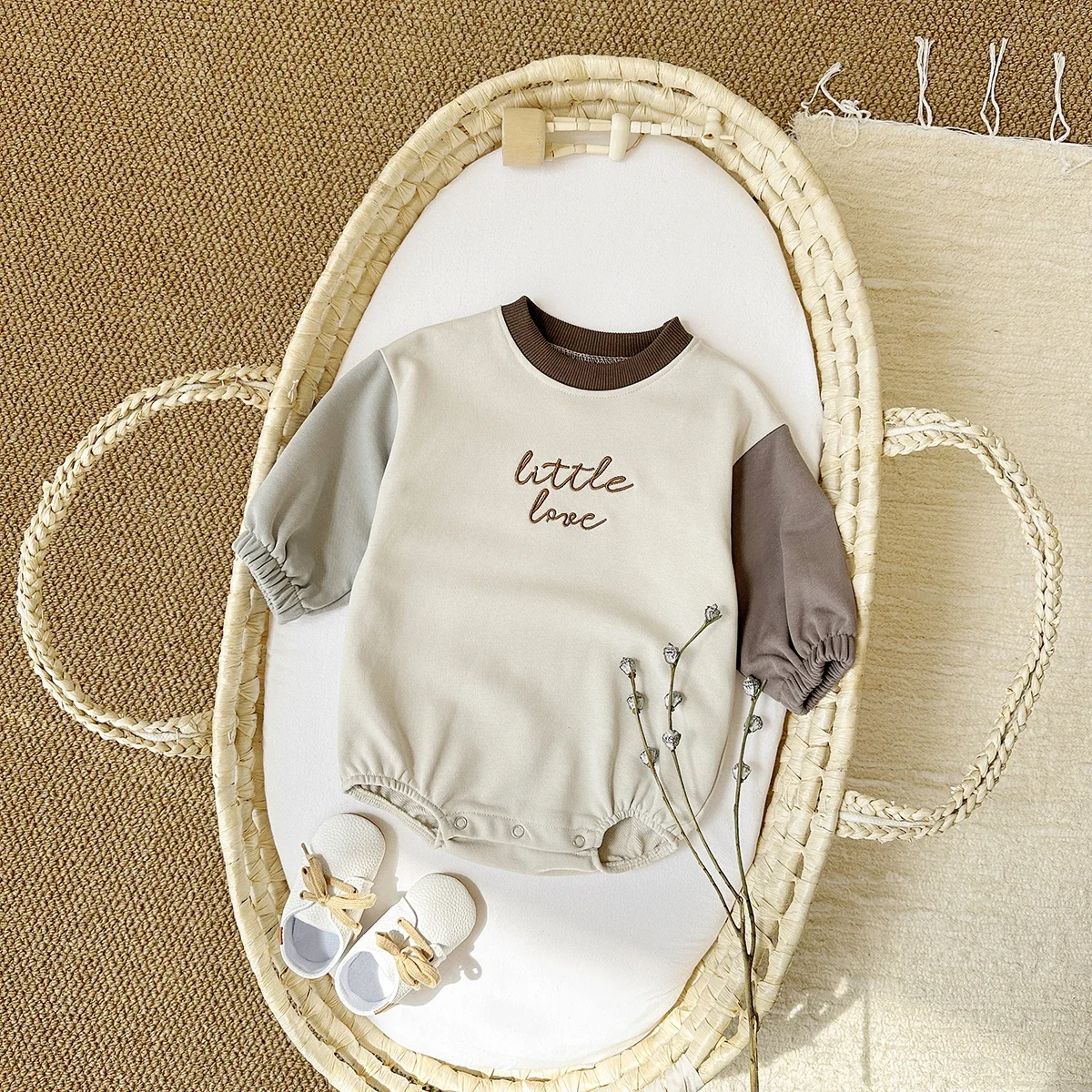 Infant Boys Girls Little Love Letter Embroidery Color Block Raglan Sleeve Romper Baby Soft Casual Long Sleeve Bodysuit