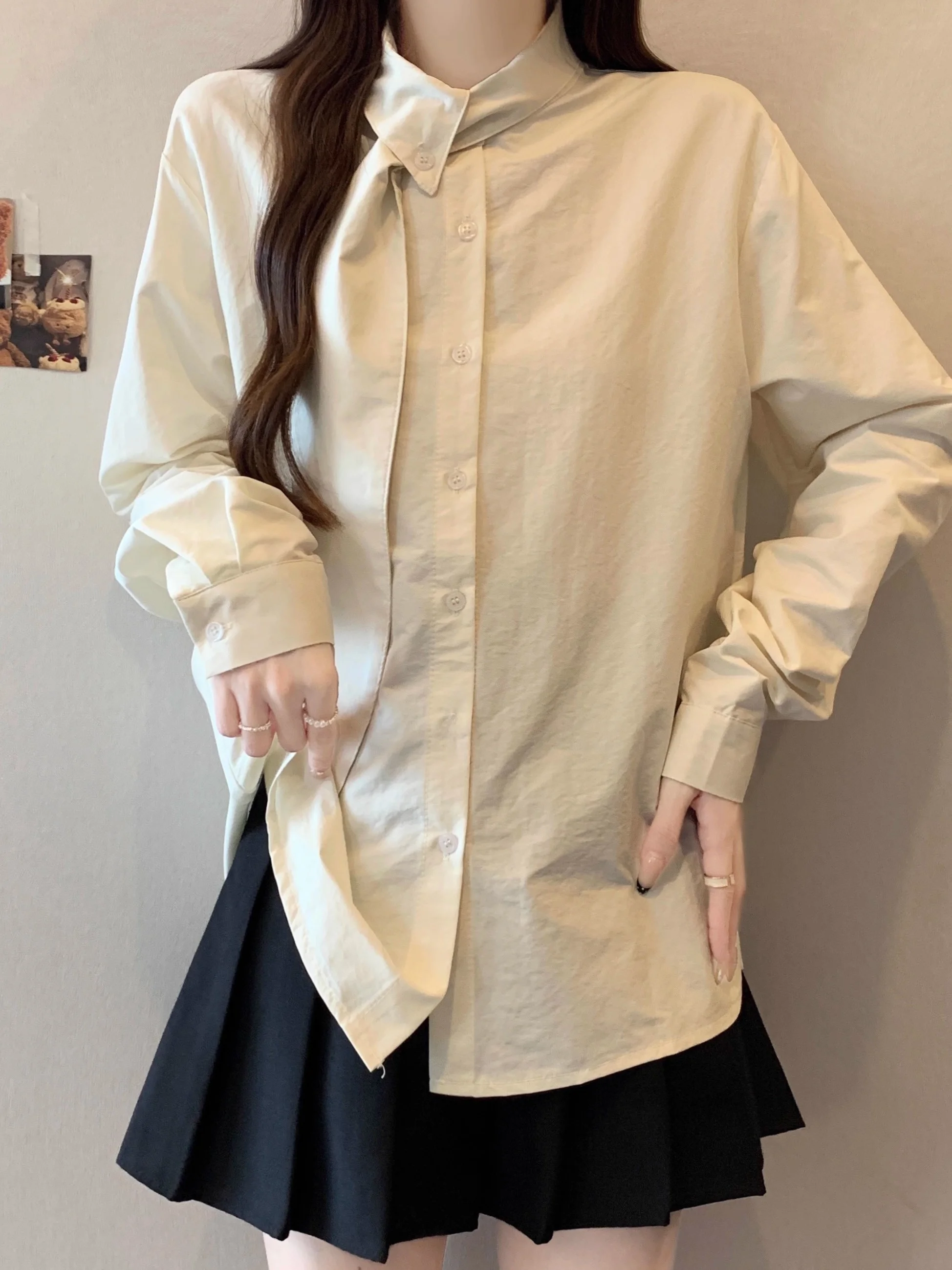 

Unique Design Long Sleeve Scarf Collar Loose Women's Shirt Versatile Autumn Winter plus Size Fashionable Korean Style Top
