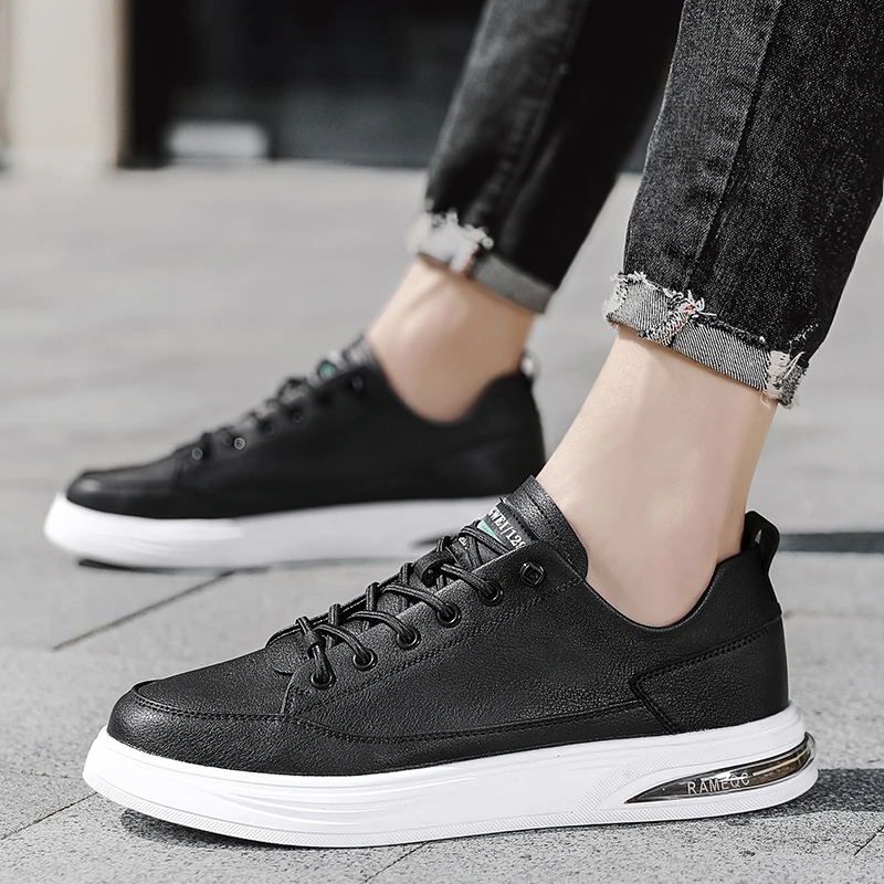 Fashion Shoes for Men outdoor Trend black Leather Casual Shoes Flats Skateboard Shoes men Leisure Street Sneakers