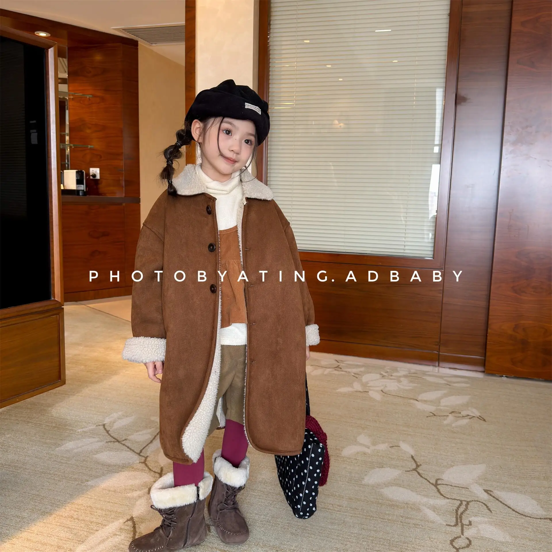 2026 Children's Winter Clothing New Children's Korean Fur Integrated Long Cotton Jacket for Girls Winter Coat Cotton Jacket