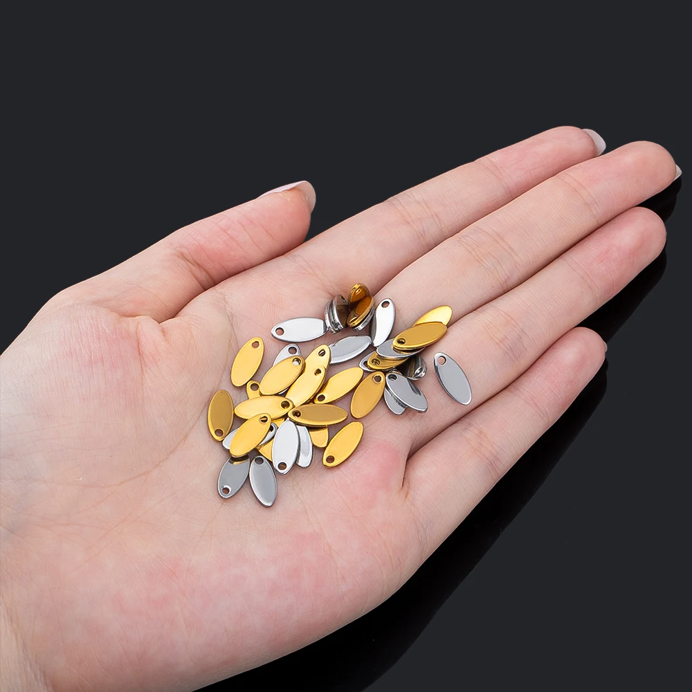 20pcs Gold Color Stainless Steel Customized Pet Tag Oval Pendants DIY Necklace Bracelet Earing Jewelry Making view 3