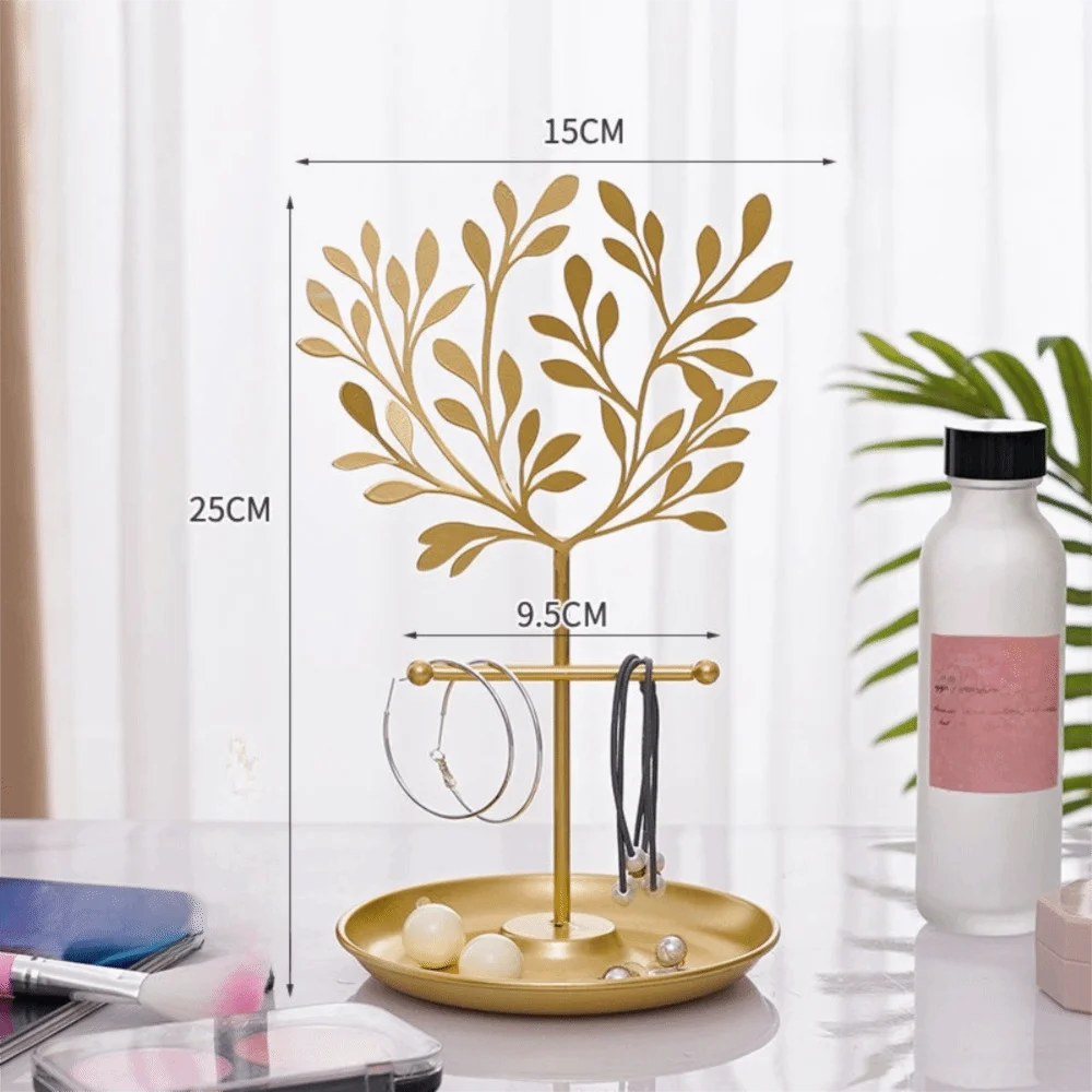 

New Metal Jewelry Display Stand with Tray Tree Necklace Earring Organizer Holder Decoration Bracelet Rings Storage Rack Desktop