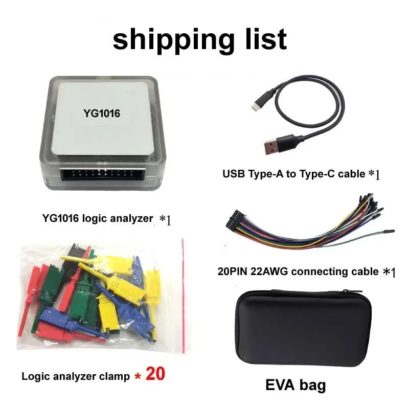 YG1016 Mini Type-C USB Logic16 100MHz 16 Channel Logic Analyzer For Saleae ARM FPGA Support Offical Software With EVA Case