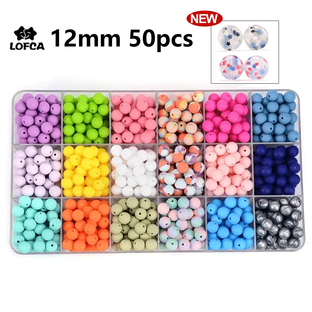 LOFCA Silicone Beads 12mm 50pcs/Lot Teething Necklace Round Silicone Bead Baby Teether Toy Silicone BPA Free Newborn Nursing