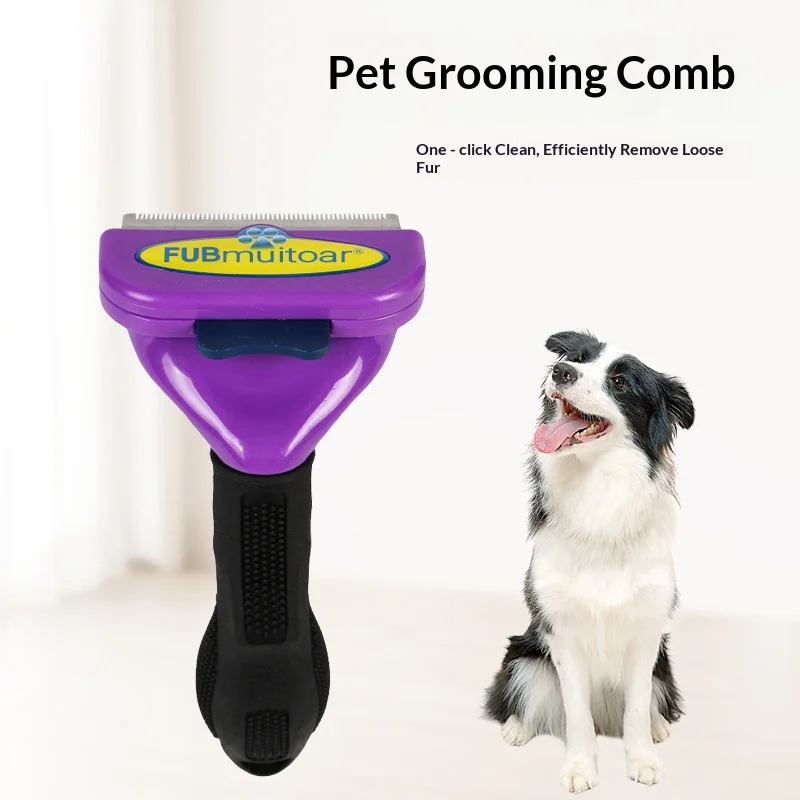 Practical Pet Owner Gift Deshedder Comb One-click Automatic Fur Clearing Mechanism Non-slip Rubber Ergonomic Grip Routine Shedding Coat Upkeep Present For Dog & Cat Breed Raisers