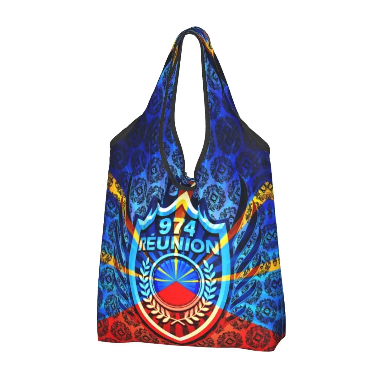 

974 Reunion Island Grocery Shopping Bags Fashion Shopper Tote Shoulder Bag Large Capacity Portable Maveli Coat of Arms Handbag