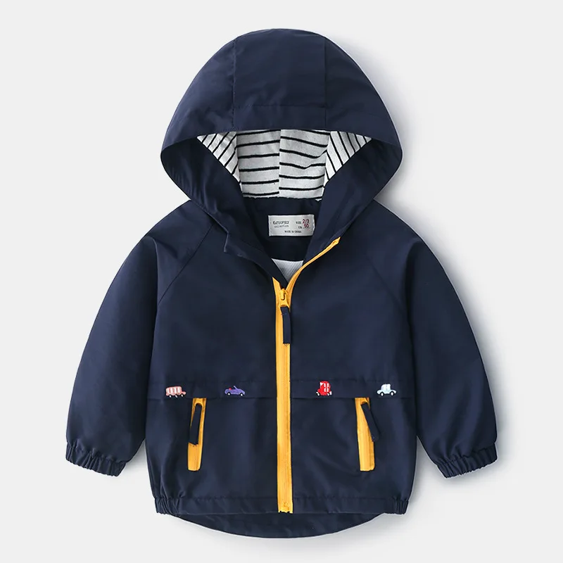 High Quality Spring Autumn Boys Coat Cartoon Car Hooded Zipper Sport Coat For 2-6 Years Kids Children Present Windbreaker
