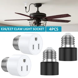 4Pcs US Plug Socket Adapter 1250W 3 Prong Light Socket Outlet Adapter E26/E27 Light Socket to 2/3 Prong Plug Converter Lamp Bulb