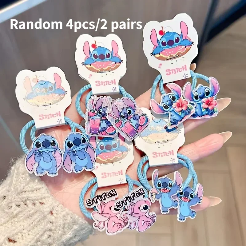 Random 2pcs Disney Stitch And Angel Headband, Cute Cartoon Headband,Girl Tied Hair Accessories, Rubber Bands, Birthday Gifts