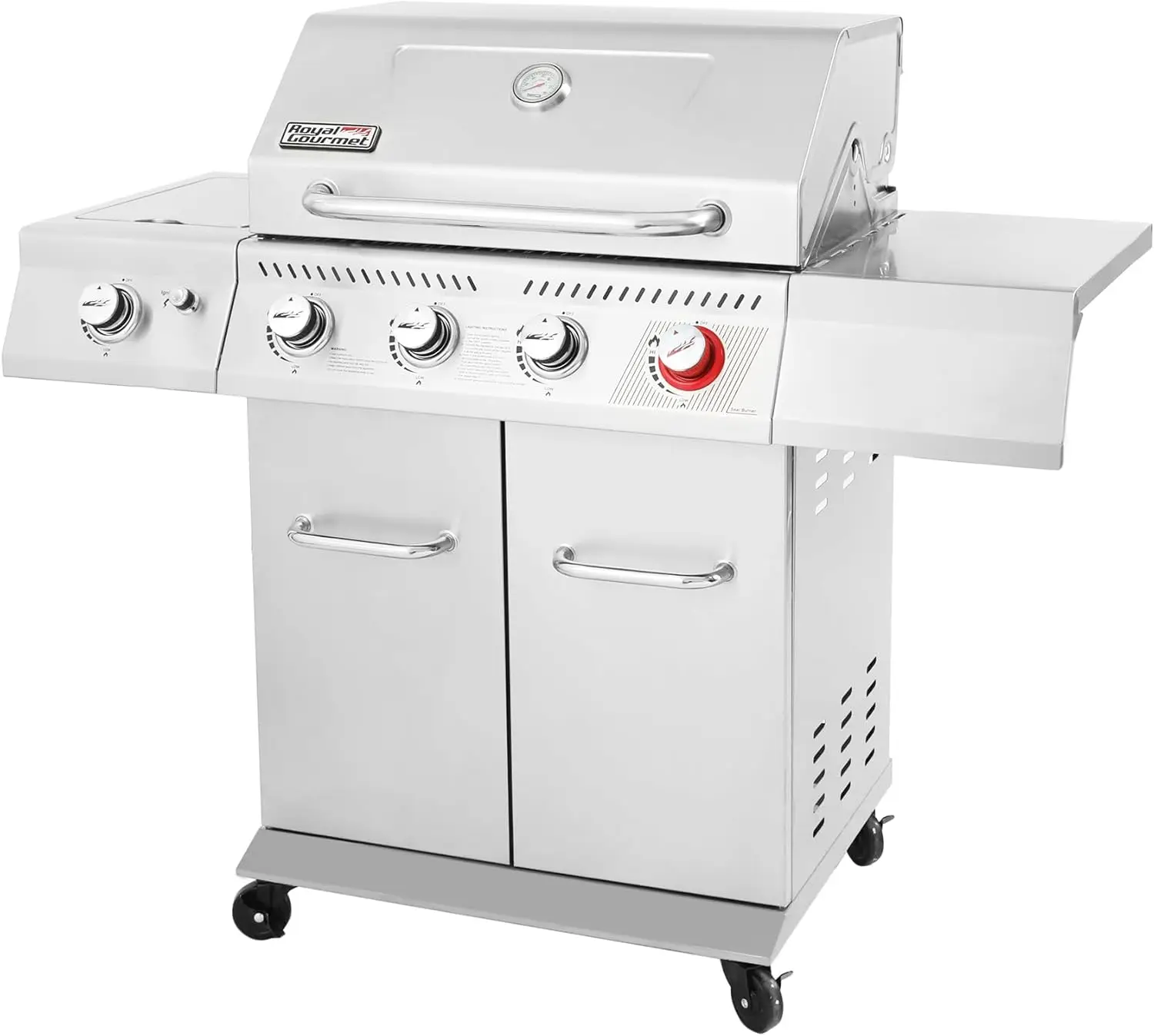 Burner Propane Gas Grill with Side Burner & Warming Rack, Stainless Steel Gas Grill with 54,000 BTUs Output